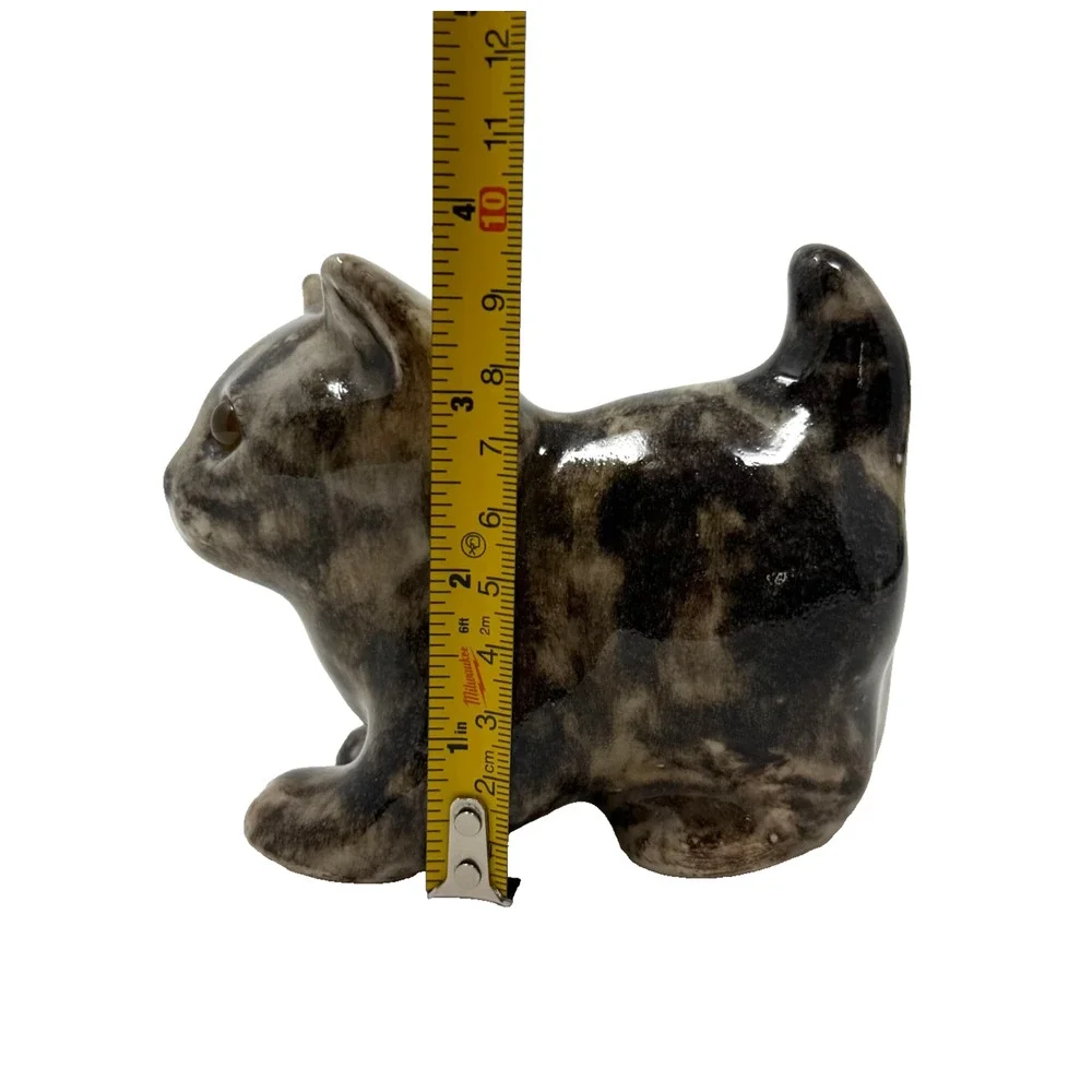 Vintage Studio Pottery Cat Figurine Amber Glass Eyes Realistic Ceramic Sculpture - Picture 13 of 13